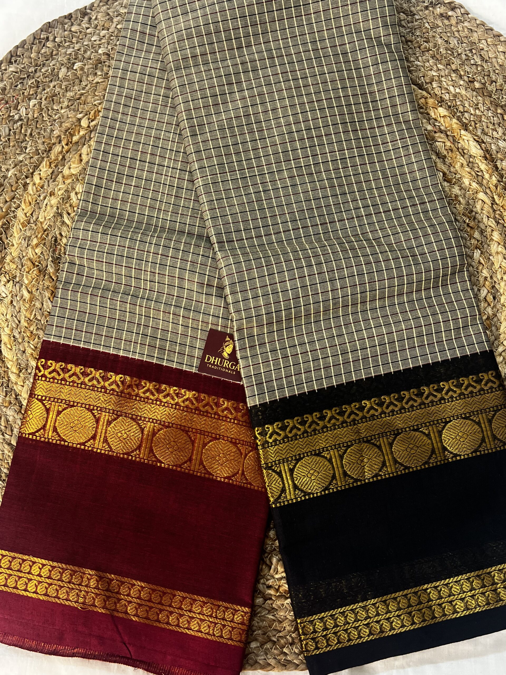 ASH GANGA JAMUNA KANCHICOTTON CHECKS SAREE - Image 2