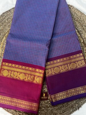 PEACOAK BLUE GANGA JAMUNA KANCHICOTTON CHECKS SAREE