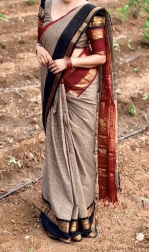 ASH GANGA JAMUNA KANCHICOTTON CHECKS SAREE
